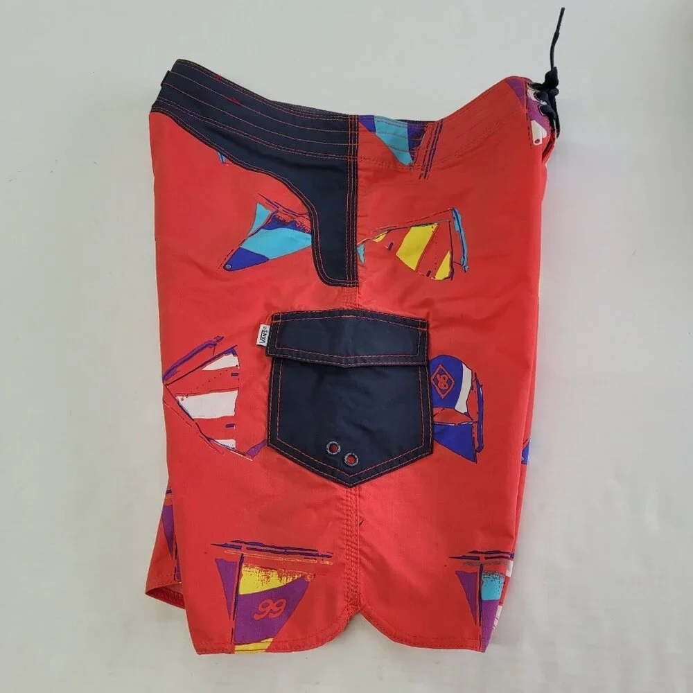 Vans Board Shorts Mens 30 Red Sailboat All Over Graphic Print‎ Cargo Pocket Surf